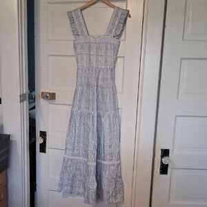 Light Blue Printed Tiered Maxi Dress with Ruffle Straps